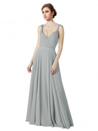 Sleeveless Silver A-Line V-Neck Bridesmaid Dress / Evening Dress Mississauga