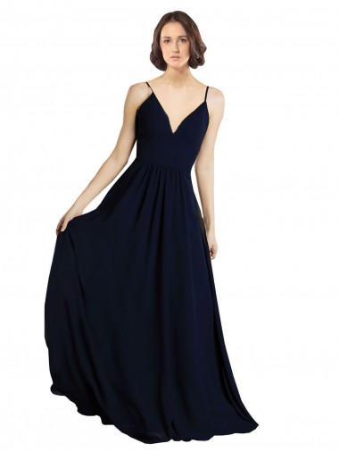 Sleeveless Dark Navy A-Line V-Neck Bridesmaid Dress & Gowns Mississauga