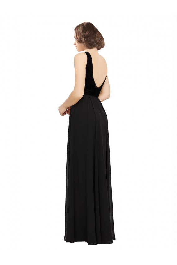 Sleeveless Black Open Back A-Line V-Neck Prom Dress / Bridesmaid Dress Mississauga
