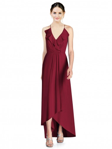 Sleeveless Burgundy Open Back A-Line Spaghetti Straps High Low Bridesmaid Dress Mississauga