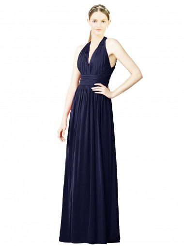 Sleeveless Dark Navy Open Back A-Line Halter Neck Bridesmaid Dresses Mississauga