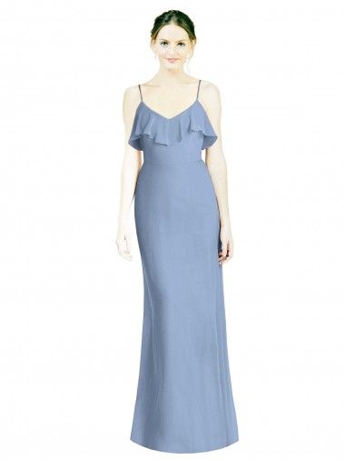 Sleeveless Dusty Blue Open Back A-Line Spaghetti Straps Bridesmaid Dresses Mississauga
