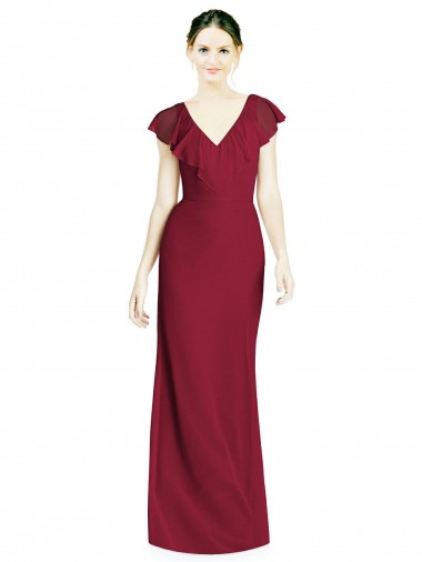 Sleeveless Burgundy V-Back Trumpet V-Neck Bridesmaid Dress Mississauga