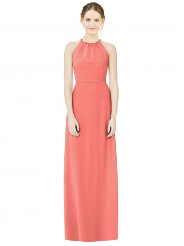 Sleeveless Coral Open Back A-Line Halter Neck Bridesmaid Dress Mississauga