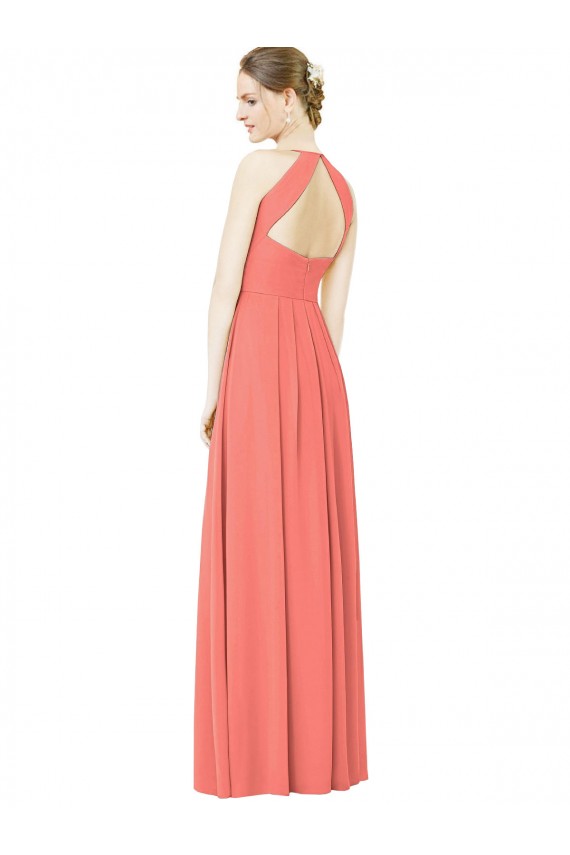 Sleeveless Coral Open Back A-Line Halter Neck Bridesmaid Dress Mississauga