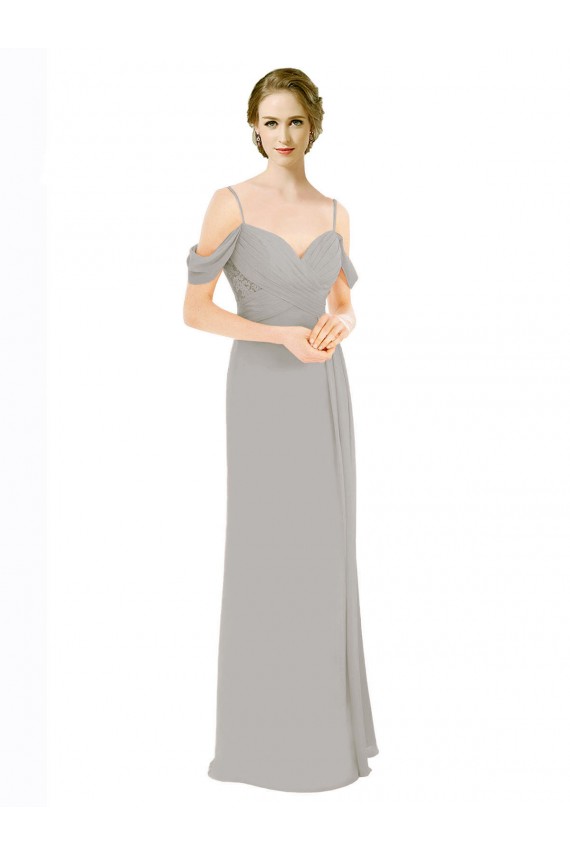 Cold Shoulder Silver Open Back A-Line Off the Shoulder Bridesmaid Dress Mississauga
