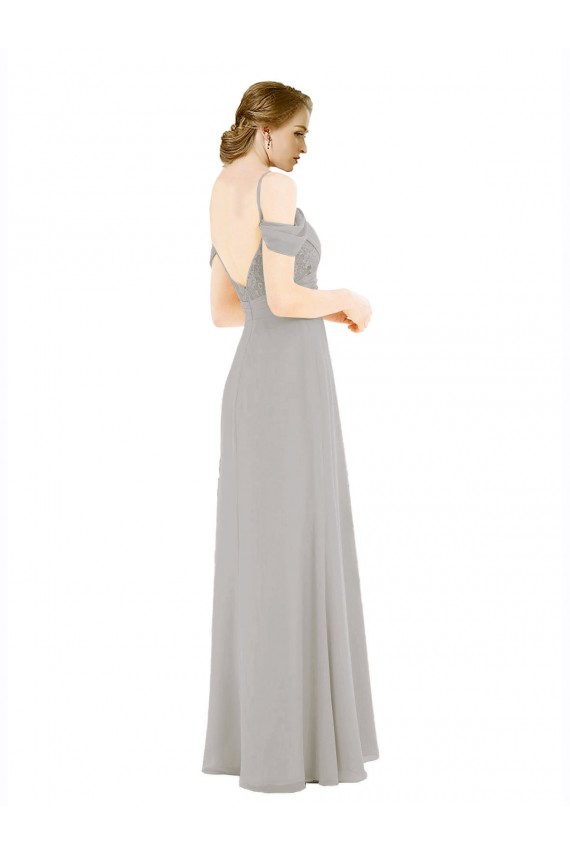 Cold Shoulder Silver Open Back A-Line Off the Shoulder Bridesmaid Dress Mississauga