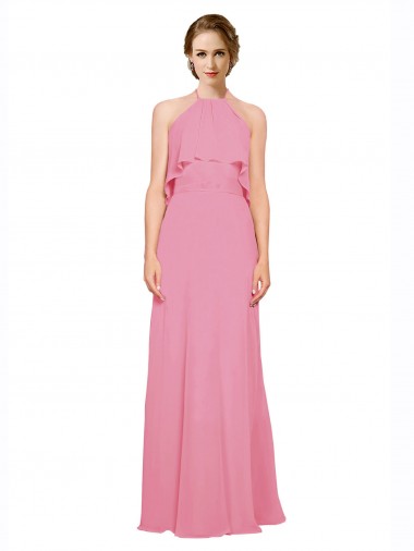 Sleeveless Skin Pink Low Back A-Line Halter Neck Bridesmaid Dress Mississauga