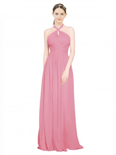 Sleeveless Skin Pink A-Line Halter Neck Bridesmaid Dress / Evening Dress Mississauga
