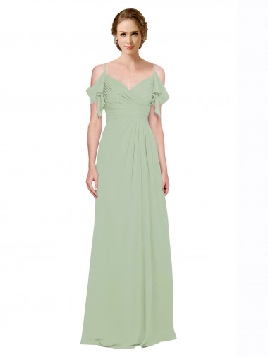 Sleeveless Smoke Green Low Back A-Line Off the Shoulder Bridesmaid Dress Mississauga