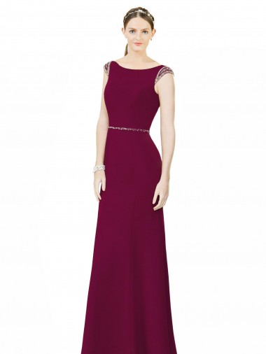 Sleeveless Burgundy Low Back A-Line Boat Neck Bridesmaid Dress Mississauga