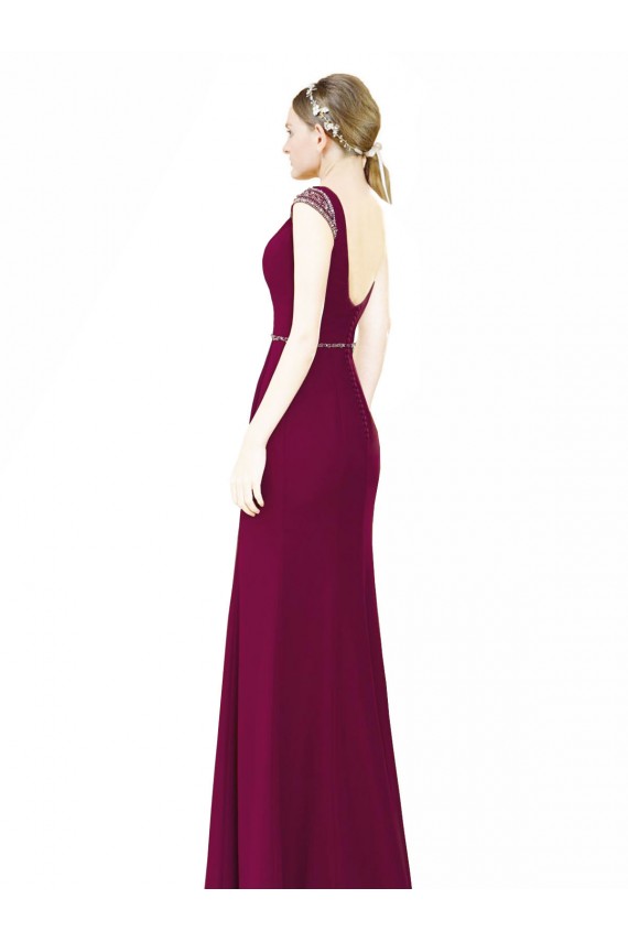 Sleeveless Burgundy Low Back A-Line Boat Neck Bridesmaid Dress Mississauga