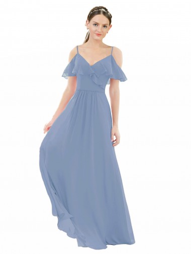 Cap Sleeves Dusty Blue A-Line V-Neck Bridesmaid Dress Mississauga
