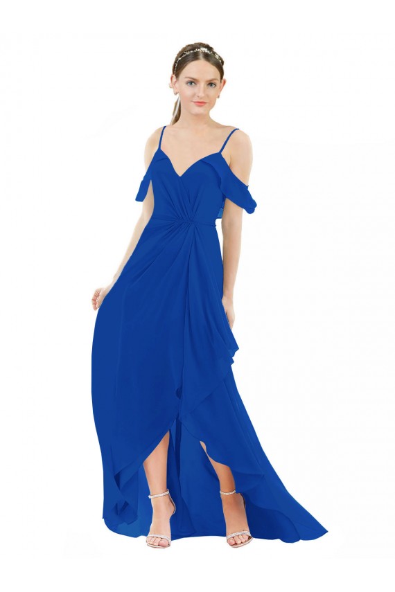 Cold Shoulder Royal Blue A-Line V-Neck High Low Bridesmaid Dress Mississauga