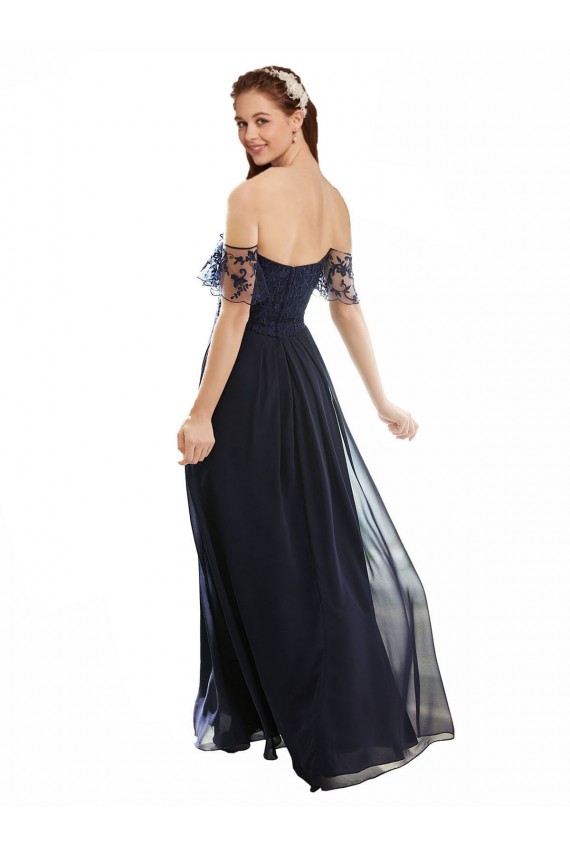 Cap Sleeves Dark Navy A-Line Off the Shoulder Formal Dress / Bridesmaid Dress Mississauga
