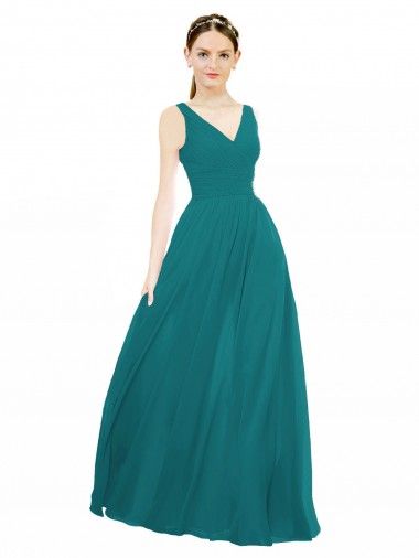 Sleeveless Hunter A-Line V-Neck Bridesmaid Gowns Mississauga