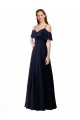 Sleeveless Dark Navy A-Line Off the Shoulder Bridesmaid Dress Mississauga