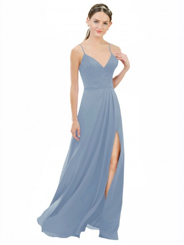 Sleeveless Dusty Blue Open Back A-Line Spaghetti Straps Bridesmaid Dress Mississauga