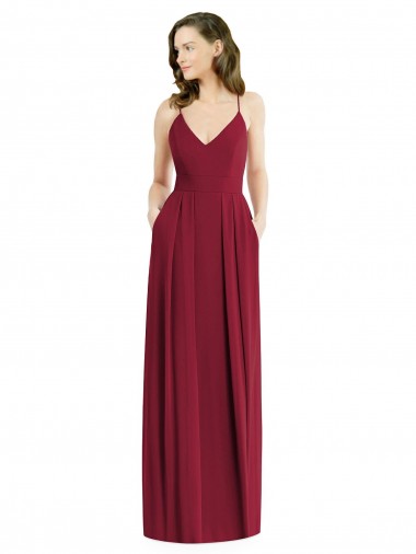 Sleeveless Burgundy Open Back A-Line Spaghetti Straps Semi Formal Evening Dress / Bridesmaid Dress Mississauga