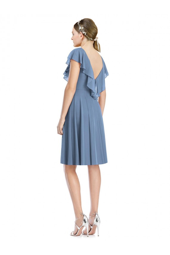Cap Sleeves Dusty Blue V-Back A-Line V-Neck Bridesmaid Dress Mississauga