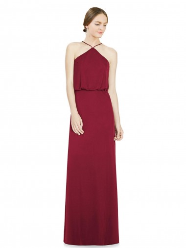 Sleeveless Burgundy Open Back A-Line Halter Neck Bridesmaid Dress Mississauga