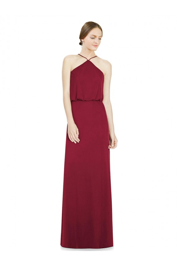 Sleeveless Burgundy Open Back A-Line Halter Neck Bridesmaid Dress Mississauga
