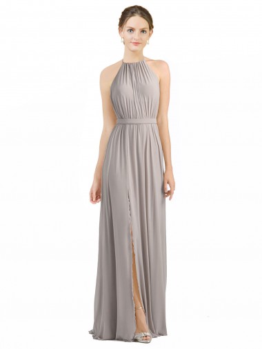 Sleeveless Oyster Silver Open Back A-Line Halter Neck Bridesmaid Dress Mississauga
