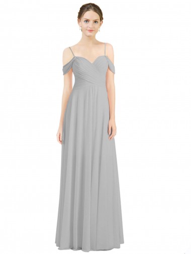Sleeveless Silver Low Back A-Line Off the Shoulder Bridesmaid Dress Mississauga