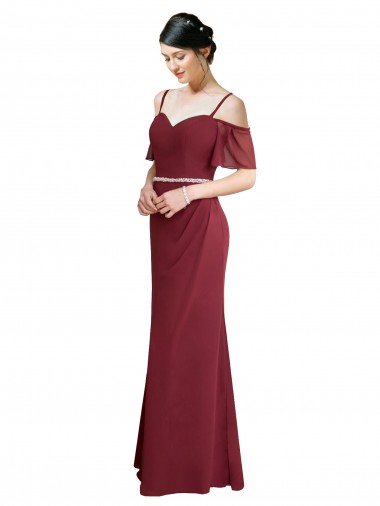 Cold Shoulder Burgundy Low Back A-Line Spaghetti Straps Bridesmaid Dress Mississauga