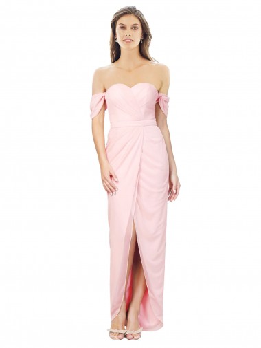 Sleeveless Pink A-Line Soft Chiffon Off the Shoulder High Low Bridesmaid Dress Mississauga