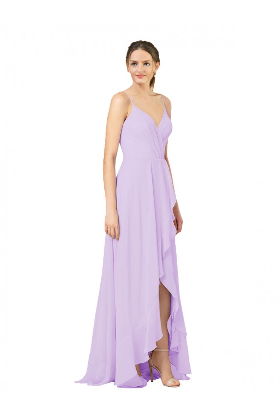Sleeveless Lilac Open Back Sheath V-Neck High Low Bridesmaid Dress Mississauga