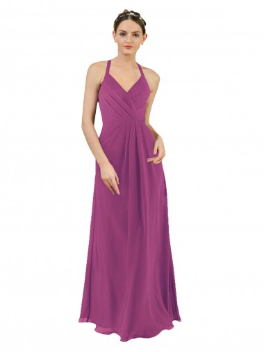 Sleeveless Wild Berry Keyhole Back Sheath V-Neck Bridesmaid Dress Mississauga