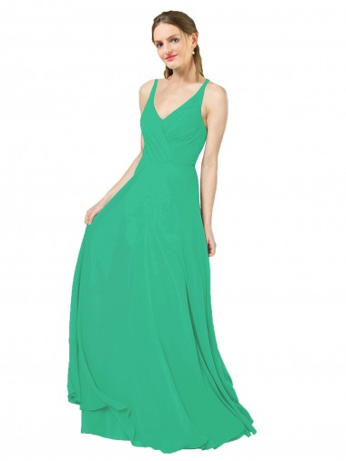 Sleeveless Emerald Green Criss Cross Back Sheath V-Neck Bridesmaid Dress Mississauga
