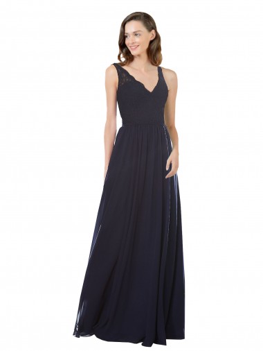 Sleeveless Dark Navy Keyhole Back A-Line V-Neck Bridesmaid Dress Mississauga