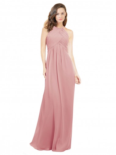 Sleeveless Bliss Pink Keyhole Back A-Line Halter Neck Bridesmaid Dress Mississauga