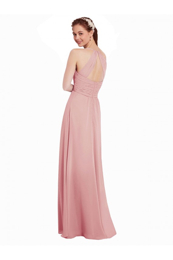Sleeveless Bliss Pink Keyhole Back A-Line Halter Neck Bridesmaid Dress Mississauga