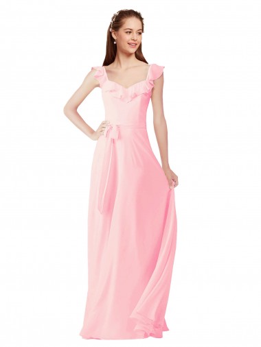 Cap Sleeves Pink A-Line V-Neck Bridesmaid Dress Mississauga