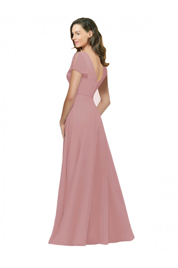 Flutter Sleeves Dusty Pink V-Back A-Line V-Neck Bridesmaid Dress / Evening Dress Mississauga