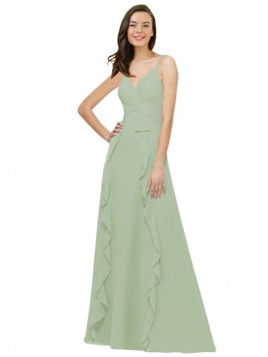 Sleeveless Smoke Green A-Line Spaghetti Straps Bridesmaid Dress Mississauga
