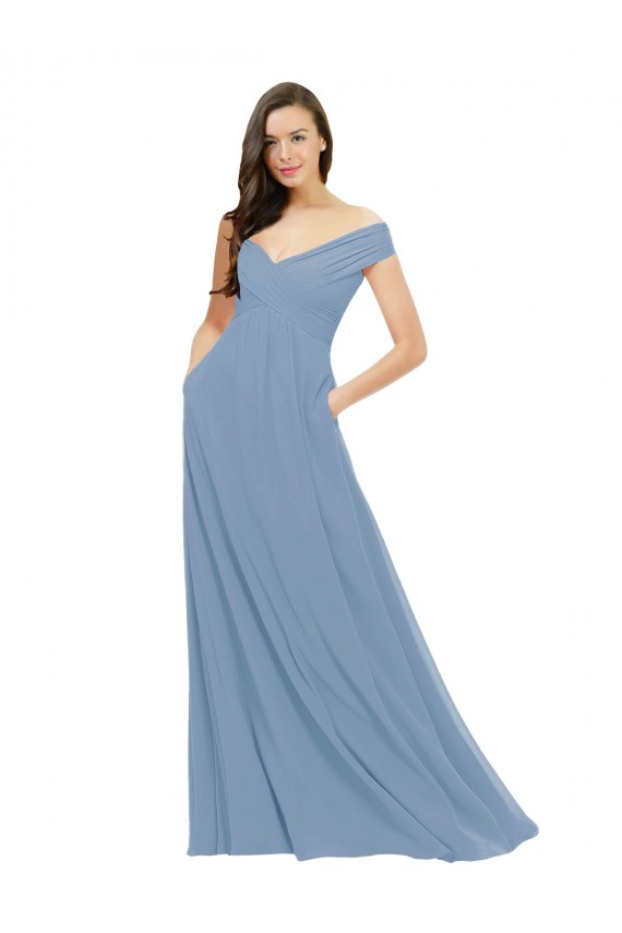 Sleeveless Dusty Blue A-Line Off the Shoulder Bridesmaid Dress / Evening Gowns Mississauga