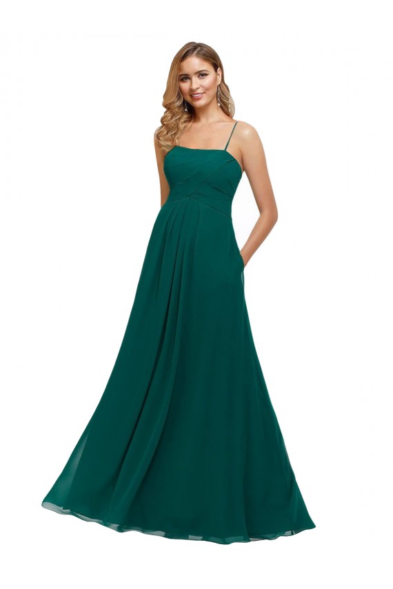 Sleeveless Hunter Low Back A-Line Spaghetti Straps Bridesmaid Dress Mississauga
