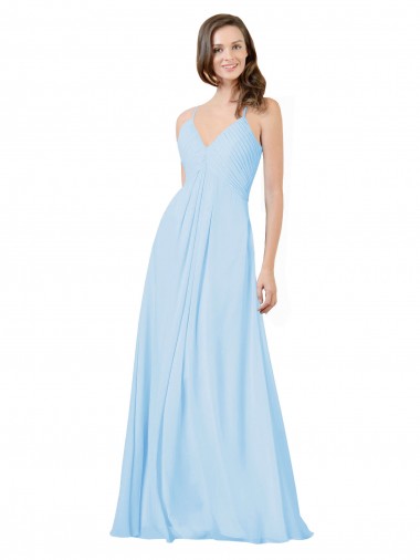Sleeveless Light Sky Blue Keyhole Back A-Line Spaghetti Straps Formal Dress / Bridesmaid Dress Mississauga