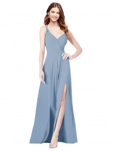 Sleeveless Dusty Blue Keyhole Back A-Line Spaghetti Straps Formal Dress / Bridesmaid Dress Mississauga
