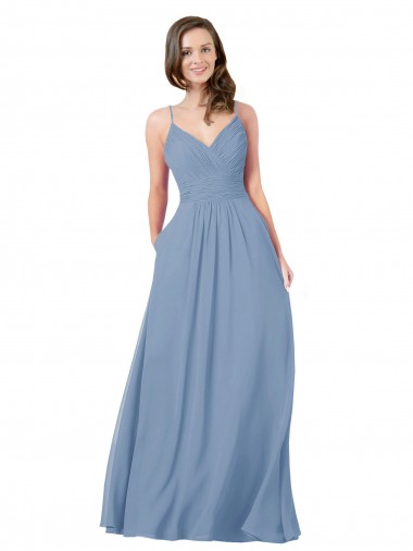 Sleeveless Dusty Blue Criss Cross Back A-Line V-Neck Bridesmaid Dress / Evening Dress Mississauga