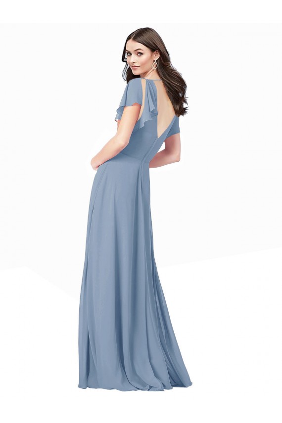 Cap Sleeves Dusty Blue A-Line V-Neck Black Tie Prom Dress / Bridesmaid Dress Mississauga