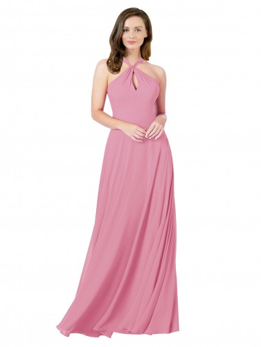 Sleeveless Skin Pink Keyhole Back A-Line Halter Neck Prom Dress / Bridesmaid Dress Mississauga