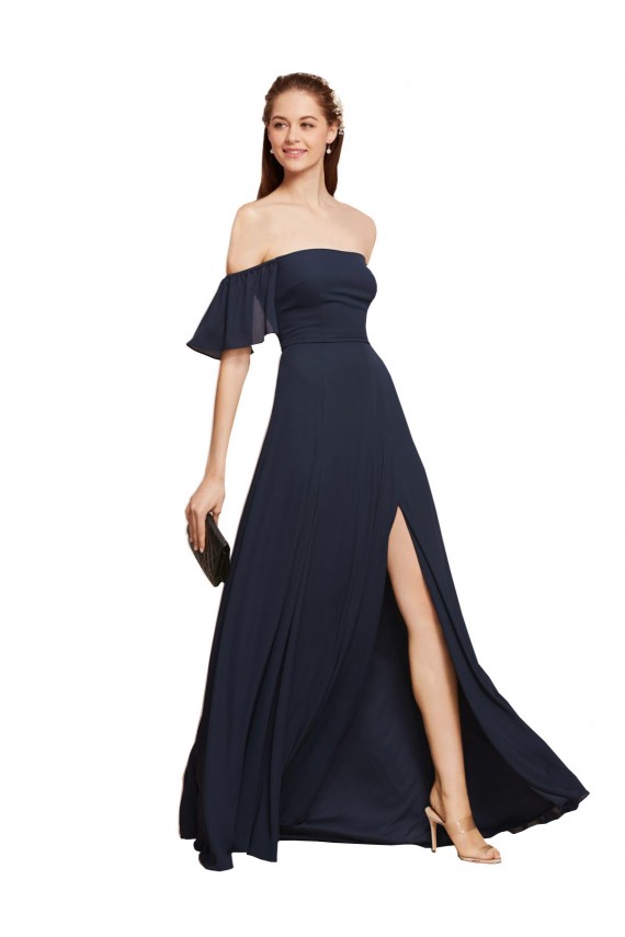 Sleeveless Dark Navy Off the Shoulder Prom Dress / Bridesmaid Dress Mississauga