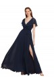 Cap Sleeves Dark Navy V-Back A-Line V-Neck Evening Gowns / Bridesmaid Dresses Mississauga