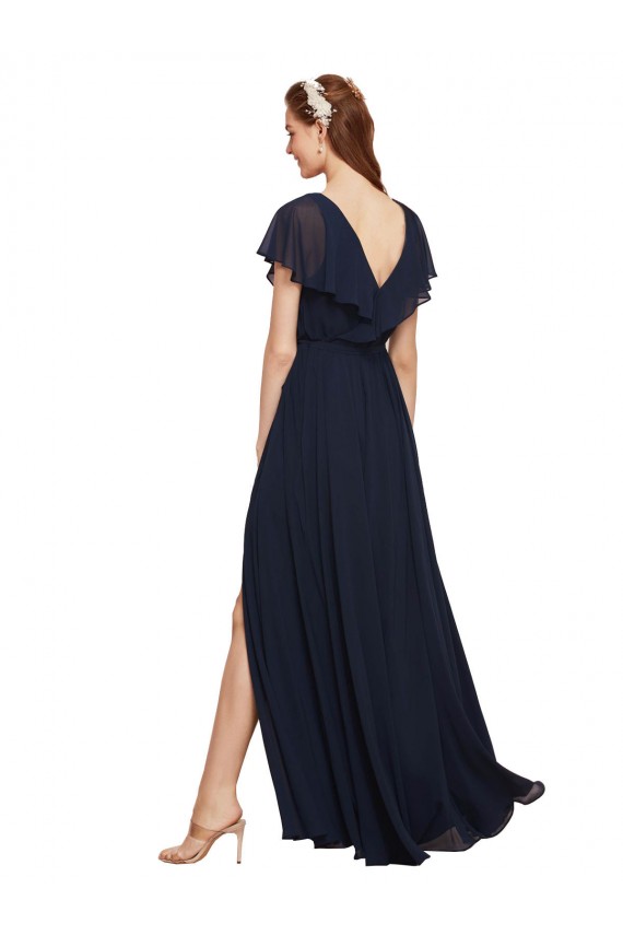 Cap Sleeves Dark Navy V-Back A-Line V-Neck Evening Gowns / Bridesmaid Dresses Mississauga
