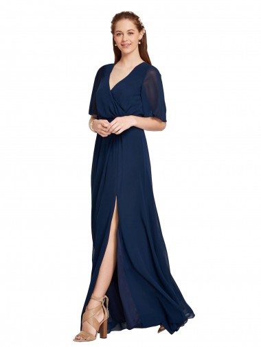 Flutter Sleeves Dark Navy A-Line V-Neck Bridesmaid Dress / Formal Dress Mississauga